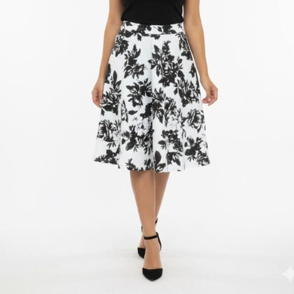 Faith&Joy Black and White Floral A-Line Skirt